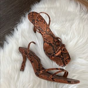 Snake print low heel sling back sandal